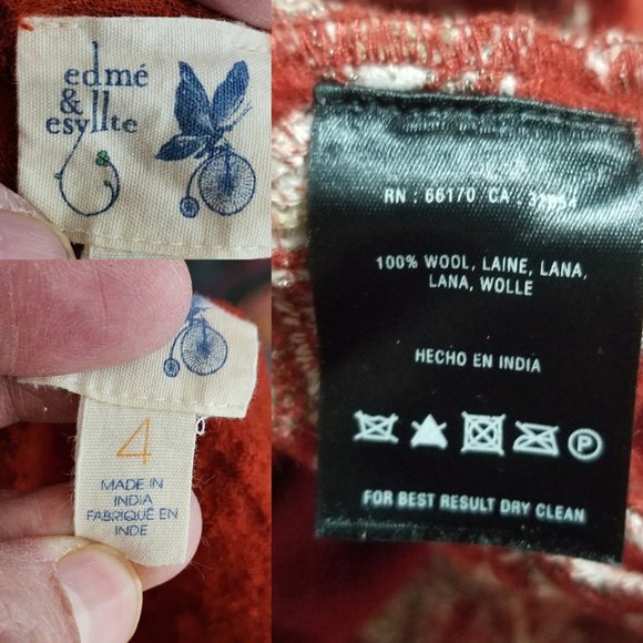 Edme & Esyllete Burnt Orange Wool Embroidered Short Peasant Blouse - Picture 5 of 5